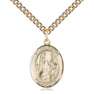 14kt Gold Saint Genevieve Medal Engraved Catholic Saint Jewelry