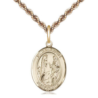 14kt Gold Saint Genevieve Medal Engraved Catholic Saint Jewelry