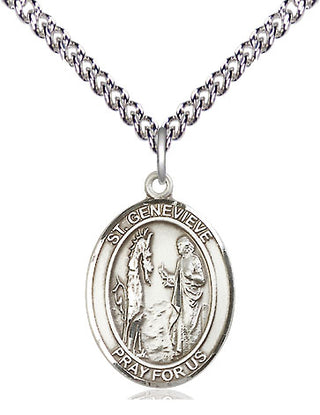 Sterling Silver Saint Genevieve Medal Religious Jewelry Engraved Catholic Saint Jewelry