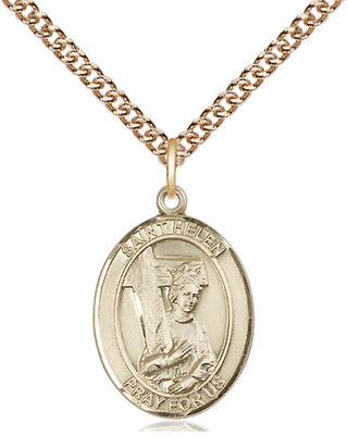 14kt Gold Saint Helen Medal Engraved Catholic Saint Jewelry