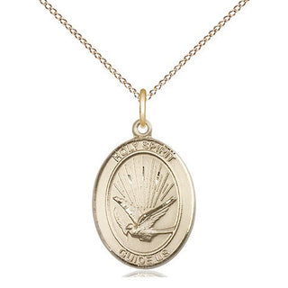 14kt Gold Holy Spirit Medal Engraved Catholic Saint Jewelry