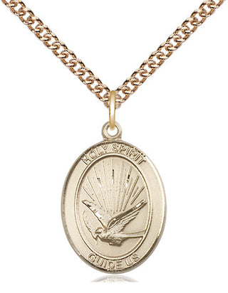 14kt Gold Holy Spirit Medal Engraved Catholic Saint Jewelry