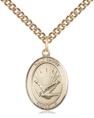 14kt Gold Holy Spirit Medal Engraved Catholic Saint Jewelry