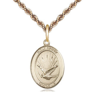 14kt Gold Holy Spirit Medal Engraved Catholic Saint Jewelry