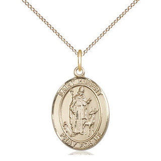 14kt Gold Filled Saint Hubert of Liege Medal Religious Jewelry Engraved Catholic Saint Jewelry