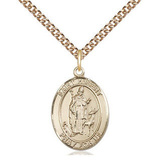 14kt Gold Filled Saint Hubert of Liege Medal Religious Jewelry Engraved Catholic Saint Jewelry