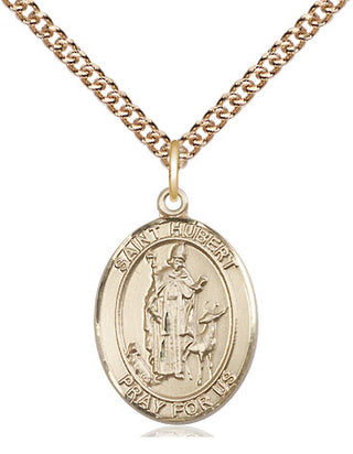 14kt Gold Saint Hubert of Liege Medal Engraved Catholic Saint Jewelry