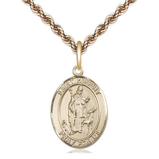 14kt Gold Saint Hubert of Liege Medal Engraved Catholic Saint Jewelry