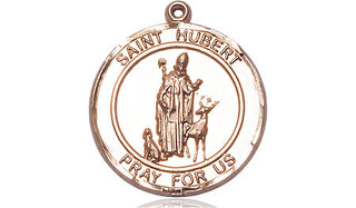 14kt Gold Saint Hubert of Liege Medal Engraved Catholic Saint Jewelry