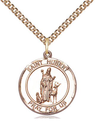 14kt Gold Saint Hubert of Liege Medal Engraved Catholic Saint Jewelry
