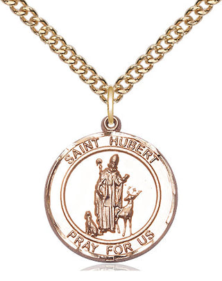14kt Gold Saint Hubert of Liege Medal Engraved Catholic Saint Jewelry
