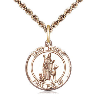 14kt Gold Saint Hubert of Liege Medal Engraved Catholic Saint Jewelry