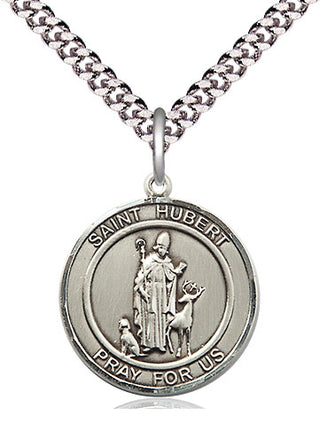 Pewter Saint Hubert of Liege Medal Religious Jewelry Engraved Catholic Saint Jewelry