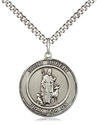 Pewter Saint Hubert of Liege Medal Religious Jewelry Engraved Catholic Saint Jewelry