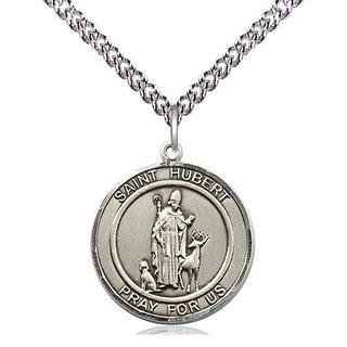Sterling Silver Saint Hubert of Liege Medal Religious Jewelry Engraved Catholic Saint Jewelry