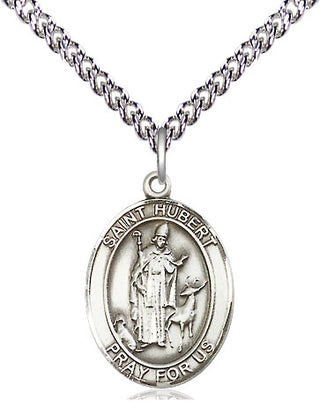Sterling Silver Saint Hubert of Liege Medal Religious Jewelry Engraved Catholic Saint Jewelry