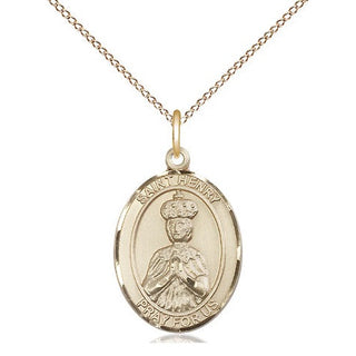 14kt Gold Saint Henry II Medal Engraved Catholic Saint Jewelry
