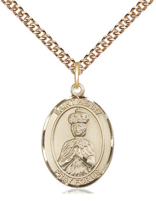 14kt Gold Saint Henry II Medal Engraved Catholic Saint Jewelry