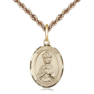 14kt Gold Saint Henry II Medal Engraved Catholic Saint Jewelry