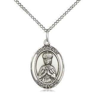 Sterling Silver Saint Henry II Medal Religious Jewelry Engraved Catholic Saint Jewelry