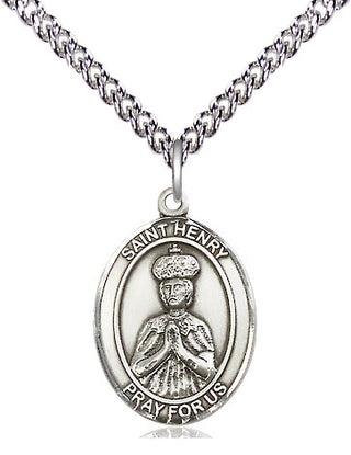 Sterling Silver Saint Henry II Medal Religious Jewelry Engraved Catholic Saint Jewelry