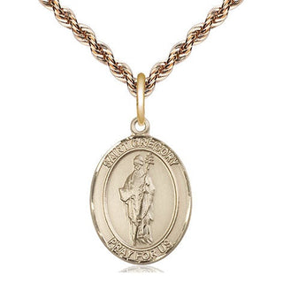 14kt Gold Saint Gregory the Great Medal Engraved Catholic Saint Jewelry