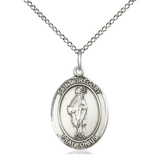 Sterling Silver Saint Gregory the Great Medal Religious Jewelry Engraved Catholic Saint Jewelry