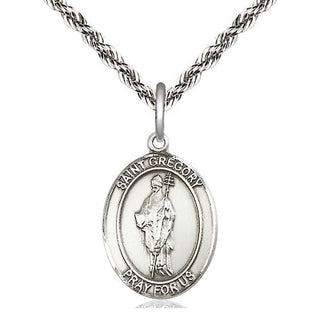 Sterling Silver Saint Gregory the Great Medal Religious Jewelry Engraved Catholic Saint Jewelry