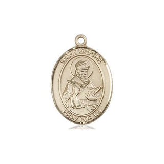 14kt Gold Filled Saint Isidore of Seville Medal Engraved Catholic Saint Jewelry