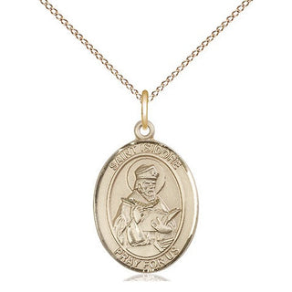 14kt Gold Filled Saint Isidore of Seville Medal Religious Jewelry Engraved Catholic Saint Jewelry