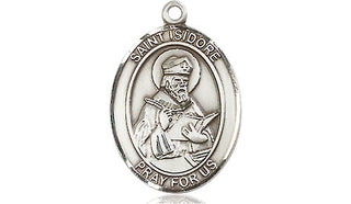 Pewter Saint Isidore of Seville Medal Engraved Catholic Saint Jewelry
