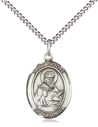 Pewter Saint Isidore of Seville Medal Religious Jewelry Engraved Catholic Saint Jewelry