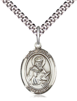 Pewter Saint Isidore of Seville Medal Religious Jewelry Engraved Catholic Saint Jewelry