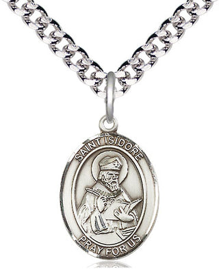 Pewter Saint Isidore of Seville Medal Religious Jewelry Engraved Catholic Saint Jewelry