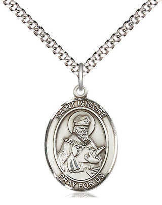 Pewter Saint Isidore of Seville Medal Religious Jewelry Engraved Catholic Saint Jewelry