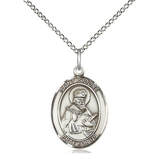 Sterling Silver Saint Isidore of Seville Medal Religious Jewelry Engraved Catholic Saint Jewelry
