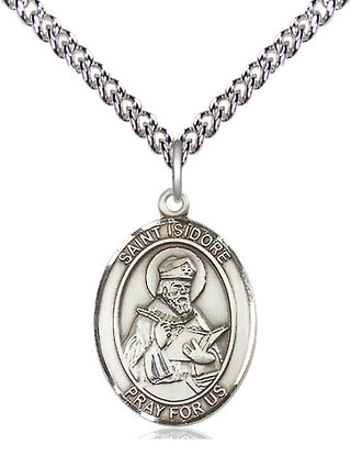 Sterling Silver Saint Isidore of Seville Medal Religious Jewelry Engraved Catholic Saint Jewelry