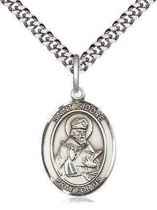 Sterling Silver Saint Isidore of Seville Medal Religious Jewelry Engraved Catholic Saint Jewelry