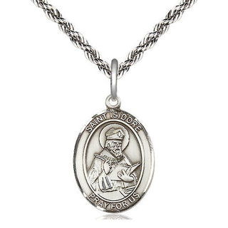 Sterling Silver Saint Isidore of Seville Medal Religious Jewelry Engraved Catholic Saint Jewelry