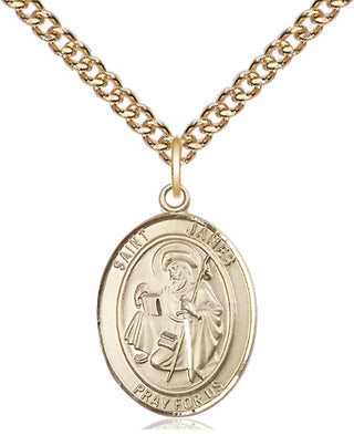 14kt Gold Saint James the Greater Medal Engraved Catholic Saint Jewelry