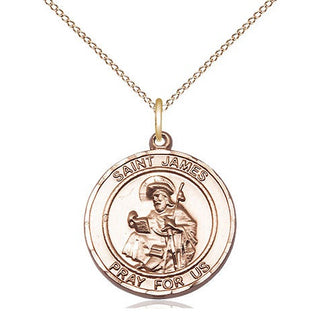 14kt Gold Saint James the Greater Medal Engraved Catholic Saint Jewelry