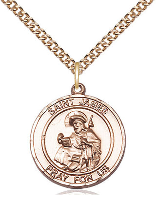 14kt Gold Saint James the Greater Medal Engraved Catholic Saint Jewelry