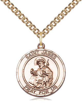 14kt Gold Saint James the Greater Medal Engraved Catholic Saint Jewelry