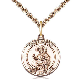 14kt Gold Saint James the Greater Medal Engraved Catholic Saint Jewelry