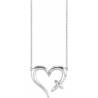 Platinum Cross & Open Heart 16" Necklace