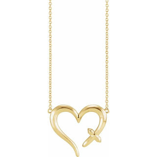 14K Yellow Cross & Open Heart 16" Necklace