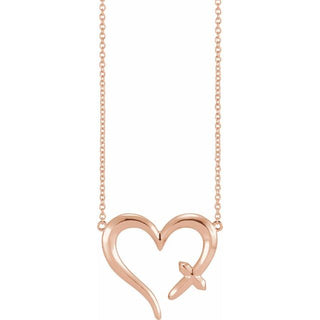 14K Rose Cross & Open Heart 18" Necklace
