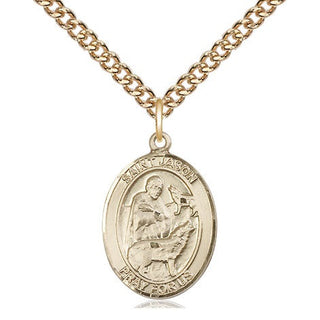 14kt Gold Filled Saint Jason Medal Religious Jewelry Engraved Catholic Saint Jewelry