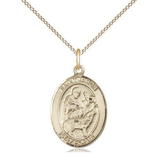14kt Gold Saint Jason Medal Engraved Catholic Saint Jewelry