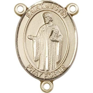 14kt Gold Saint Justin Rosary Center Rosary Center Engraved Catholic Saint Jewelry